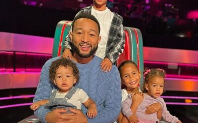 JOHN LEGEND POSES WITH ALL 4 OF HIS KIDS ON VOICE SET: ‘MY FIRST 4-BABY CHAIR PIC’