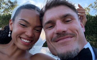 Sydney Roosters player Angus Crichton shares candid look inside his star-studded wedding with Chloe Esegbona