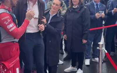 WATCH: Comedian cringes after awkward run-in with Lewis Hamilton moments before start of British Grand Prix